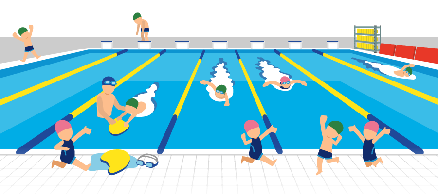 楽しく泳ぐ子どもたちのイラスト